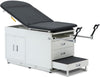 Grande Exam Table w/ Steel Cabinet, Adjustable Back, Pull-out Leg Rest, Step Stool & Stirrups [Contoured. Black Antimicrobial Upholstery]