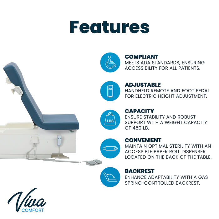 Pointe Power Hi-Lo Exam Table. Shrouded Base w/ Adjustable Back & Stirrups. ADA compliant (Antimicrobial Upholstery)