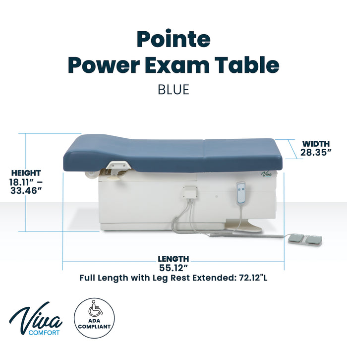 Pointe Power Hi-Lo Exam Table. Shrouded Base w/ Adjustable Back & Stirrups. ADA compliant (Antimicrobial Upholstery)