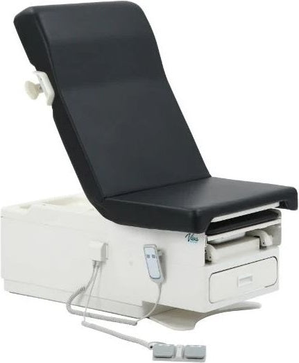 Pointe Power Hi-Lo Exam Table - ADA Compliant. Shrouded Base w/ Adjustable Back, Stirrups & Handrail [Black Antimicrobial Upholstery]