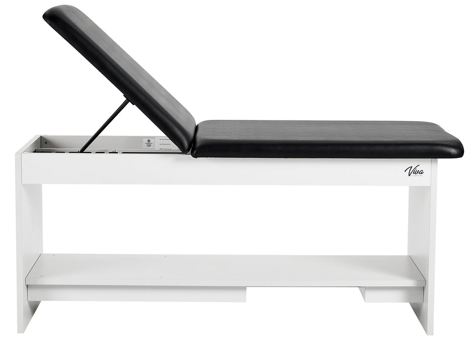 Alto Treatment Table w/Adjustable Back & Shelving. Panel Leg (Step Stool Option)