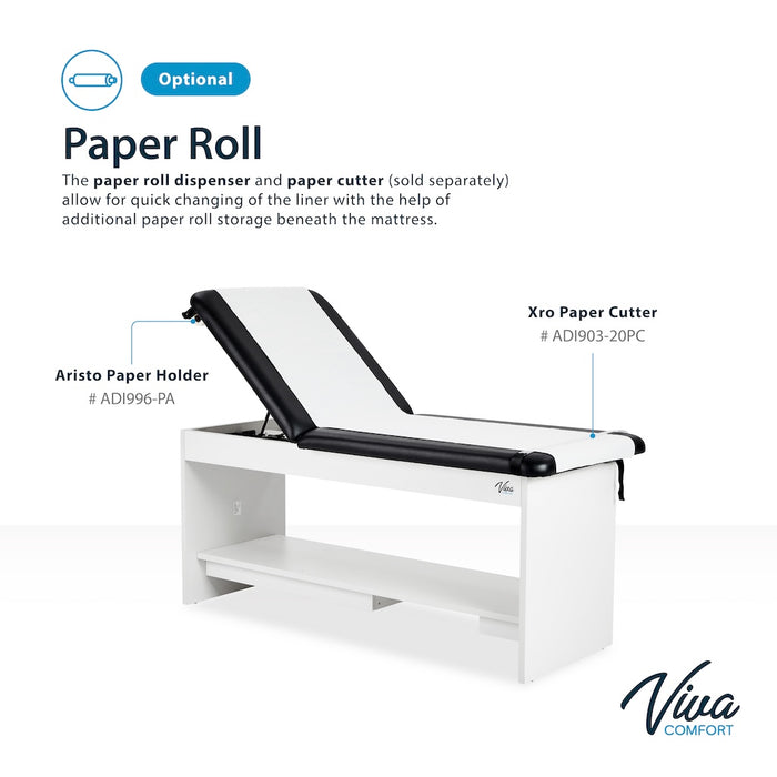 Alto Treatment Table w/Adjustable Back & Shelving. Panel Leg (Step Stool Option)