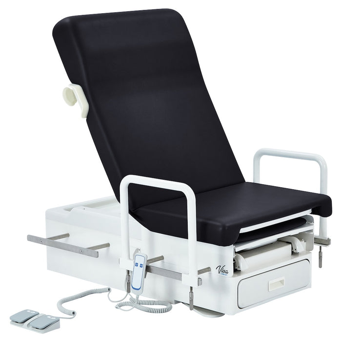 Pointe Power Hi-Lo Exam Table. Shrouded Base w/ Adjustable Back & Stirrups. ADA Compliant Option (Antimicrobial Upholstery)