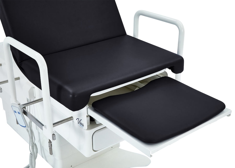Pointe Power Hi-Lo Exam Table. Shrouded Base w/ Adjustable Back & Stirrups. ADA Compliant Option (Antimicrobial Upholstery)