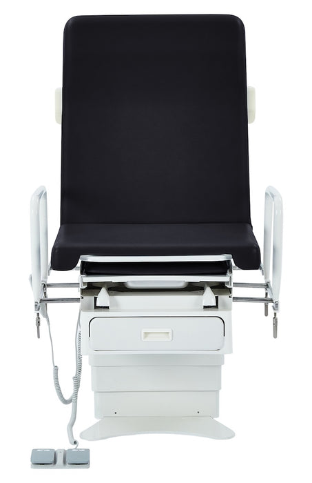 Pointe Power Hi-Lo Exam Table. Shrouded Base w/ Adjustable Back & Stirrups. ADA Compliant Option (Antimicrobial Upholstery)