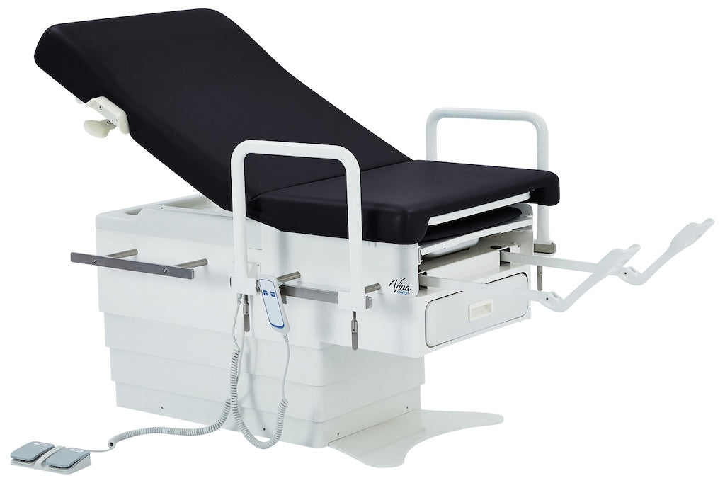 Pointe Power Hi-Lo Exam Table. Shrouded Base w/ Adjustable Back & Stirrups. ADA Compliant Option (Antimicrobial Upholstery)