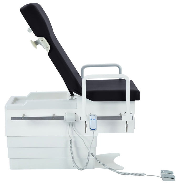 Pointe Power Hi-Lo Exam Table. Shrouded Base w/ Adjustable Back & Stirrups. ADA Compliant Option (Antimicrobial Upholstery)