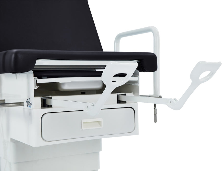 Pointe Power Hi-Lo Exam Table. Shrouded Base w/ Adjustable Back & Stirrups. ADA Compliant Option (Antimicrobial Upholstery)