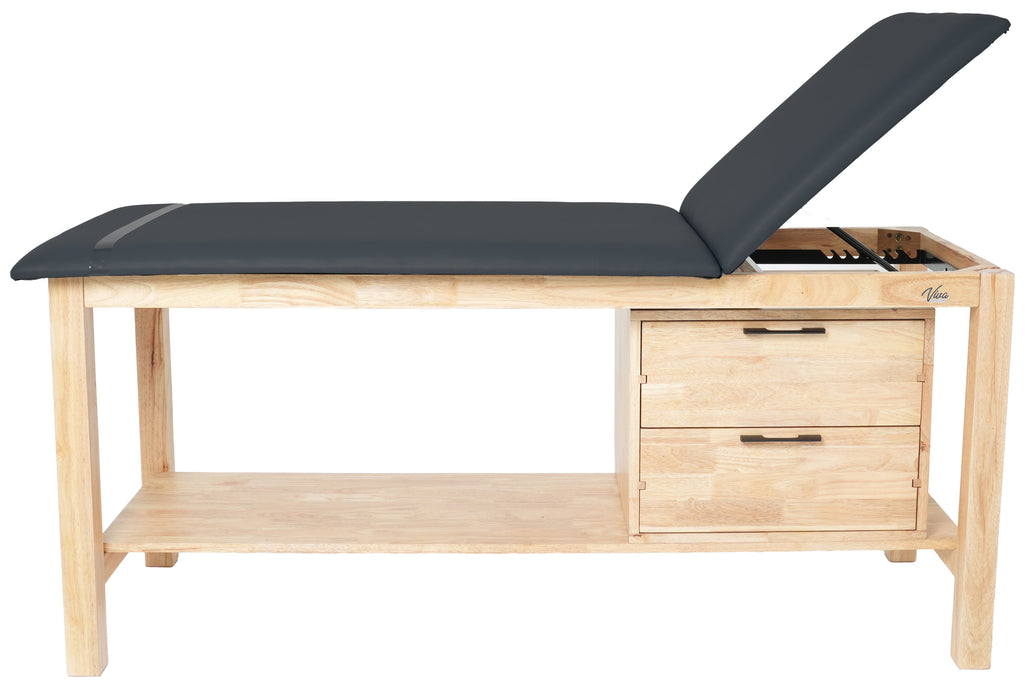 Aristo Treatment Table. H-Brace w/ Drawers & Shelf - Adjustable Back (Antimicrobial Upholstery)