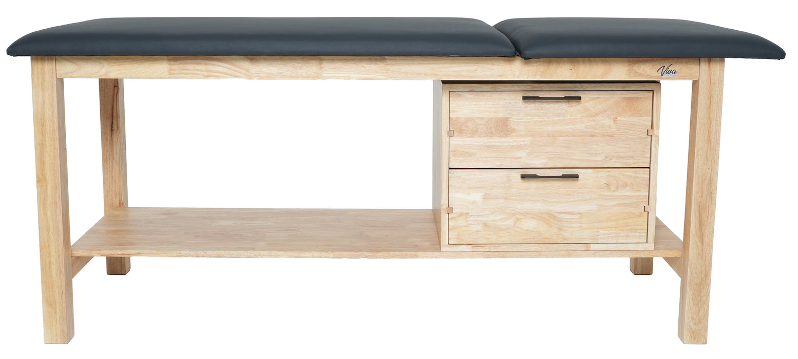 Aristo Treatment Table. H-Brace w/ Drawers & Shelf, Adjustable Back [Black Antimicrobial Upholstery]