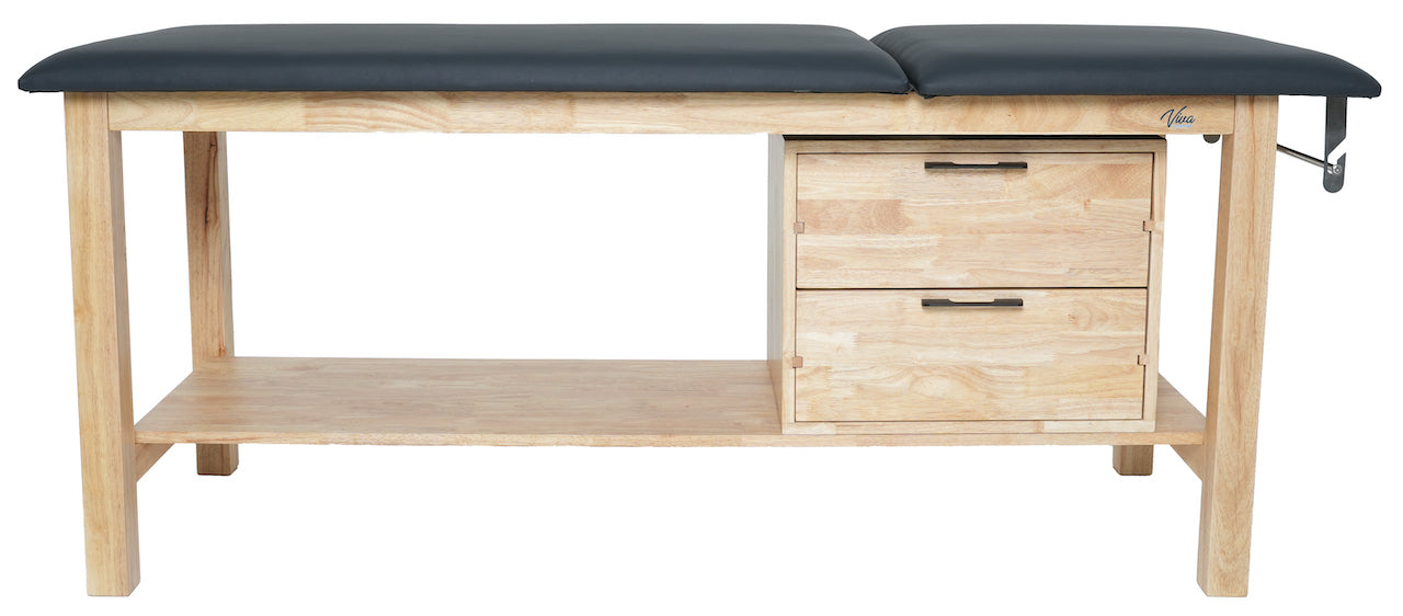 Aristo Treatment Table. H-Brace w/ Drawers & Shelf, Adjustable Back, Paper Dispenser [Black Antimicrobial Upholstery]