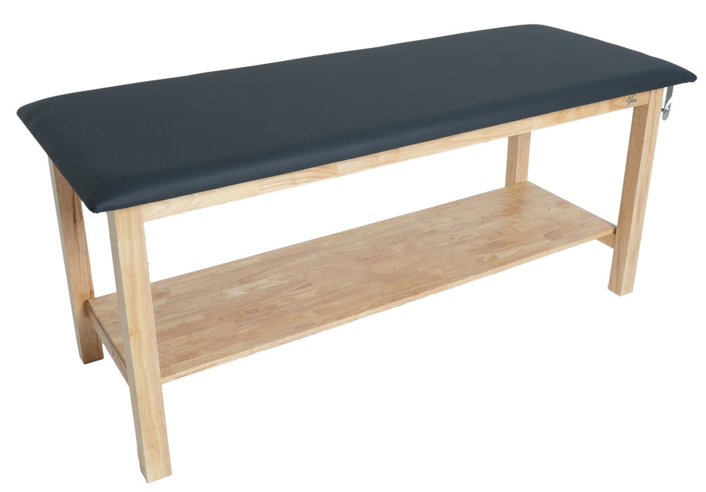 Aristo Treatment Table. H-Brace w/ Shelf, Flat Top, Paper Dispenser [Black Antimicrobial Upholstery]