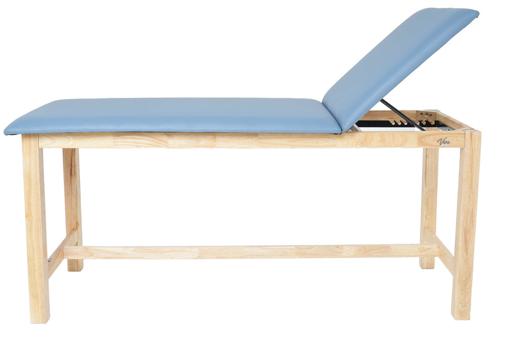Aristo Treatment Table. H-Brace, Adjustable Back [Blue Antimicrobial Upholstery]