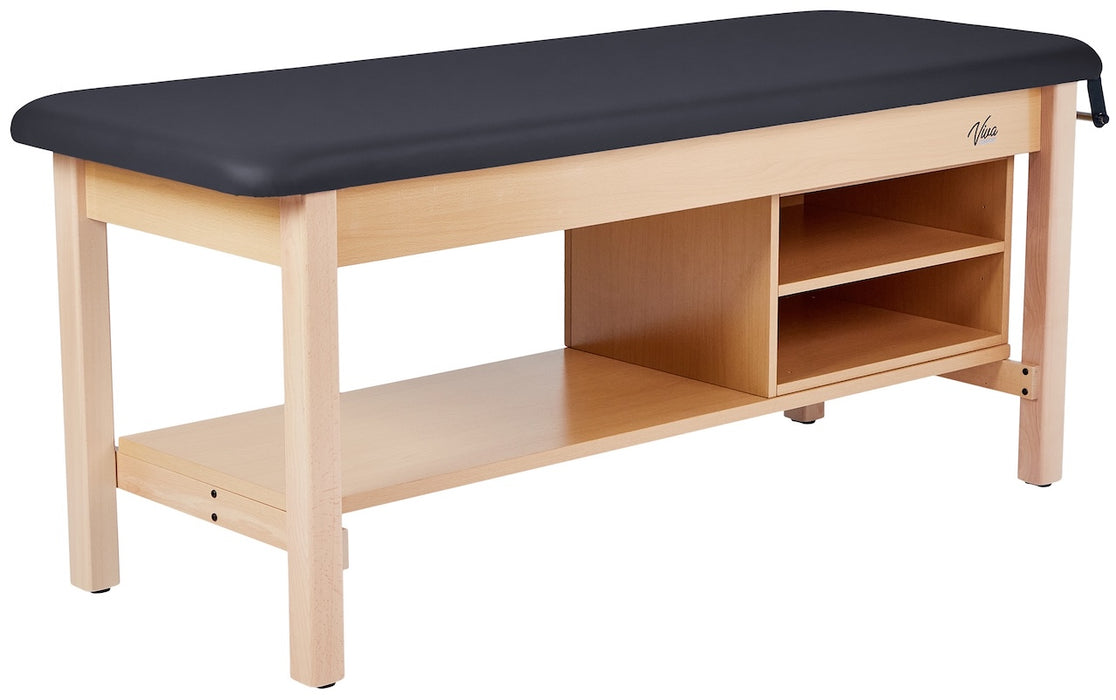 Aristo H-Brace Treatment Table. Flat Top w/ Shelves & Antimicrobial Upholstery