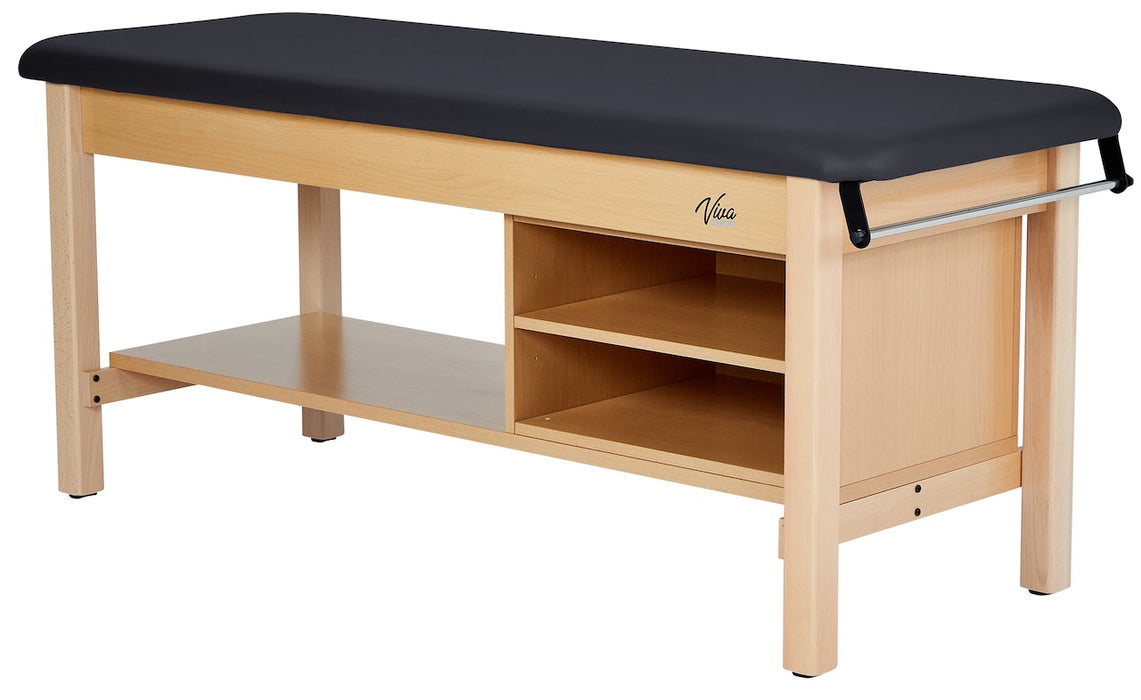 Aristo H-Brace Treatment Table. Flat Top w/ Shelves & Antimicrobial Upholstery