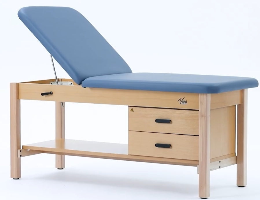 Aristo H-Brace Treatment Table w/ Adjustable Back, Shelf & Drawers [Blue Antimicrobial Upholstery]