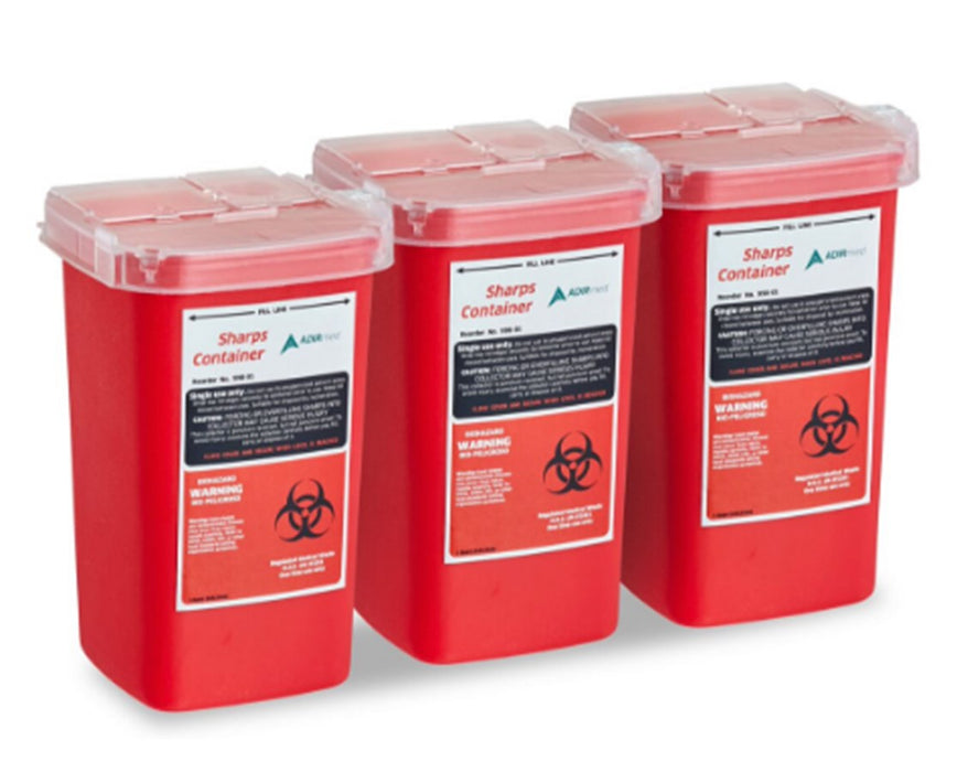 Biohazard Sharps Disposal Container - Dual Openings, 1 Quart - 3 Pack