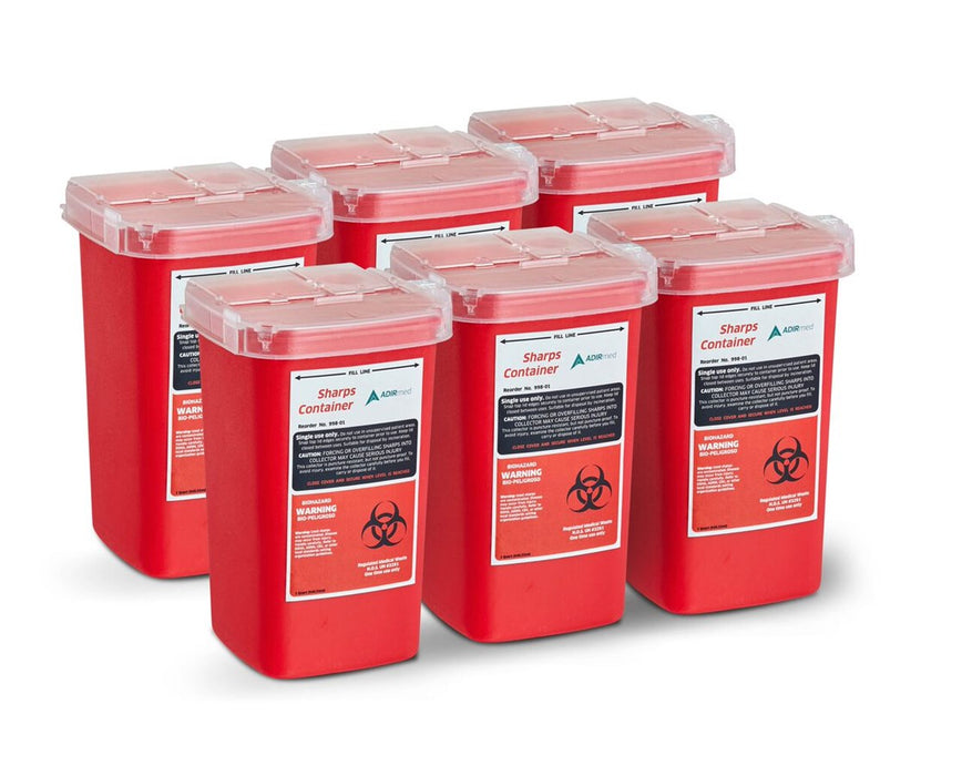 Biohazard Sharps Disposal Container - Dual Openings, 1 Quart - 6 Pack