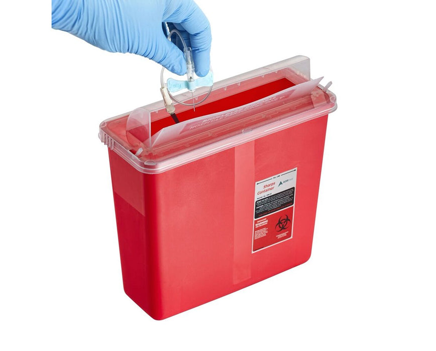 Biohazard Sharps Disposal Container, 5 Quart - Mailbox Style Horizontal Lid