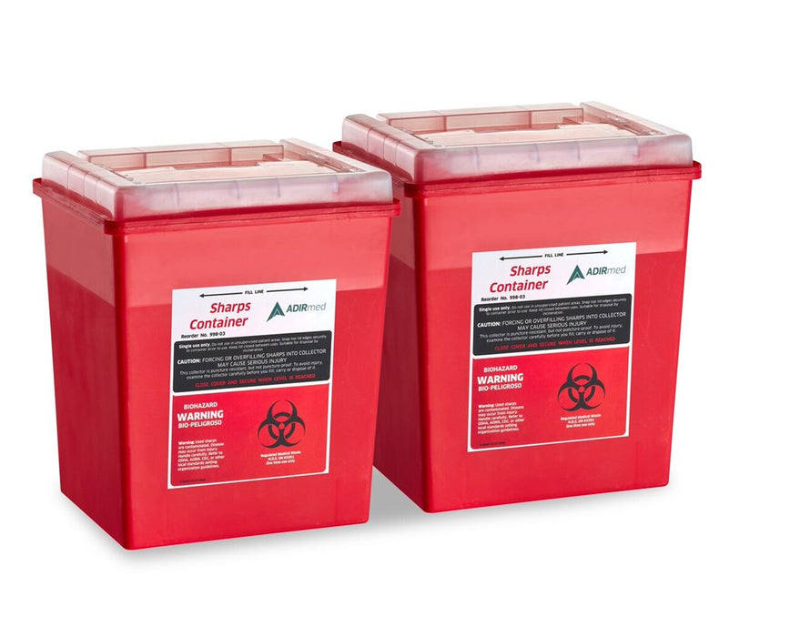 Biohazard Sharps Disposal Container, 8 Quart - Flip-Open Lid - 2 Pack