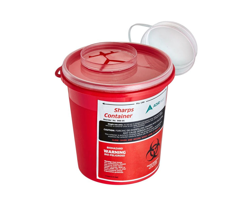 Biohazard Sharps Disposal Container, 1.5 Quart - Round-Shaped