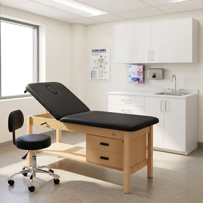 Aristo Exam Room Package. Table w/ Drawers, Stool-Black. 36" Cabinets, Left Sink