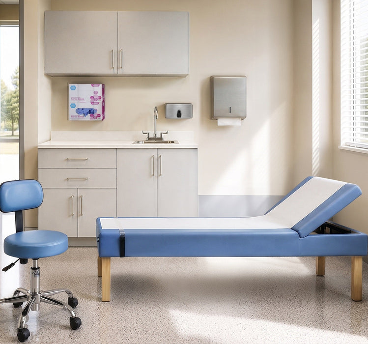 School Health Clinic Package. Table, Ring Stool-Blue. 72" Cabinets, No Sink