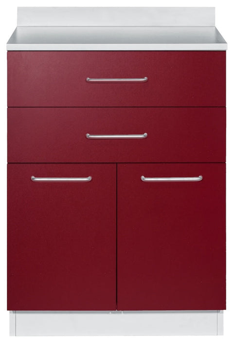 24"W Base Cabinet. 2 Doors & 2-Drawers [Interchangeable Grey & Claret Doors / Drawers. Ships Assembled]