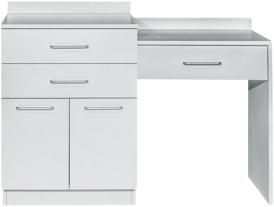 24"W Base Cabinet. 2 Doors, 2-Drawers & Side Desk [Interchangeable Grey & Blueberry Doors / Drawers]