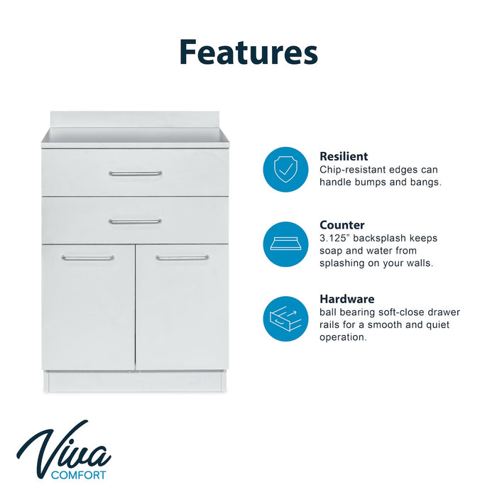24"W Base Cabinet. 2 Doors & 2-Drawers (Side Desk Option)