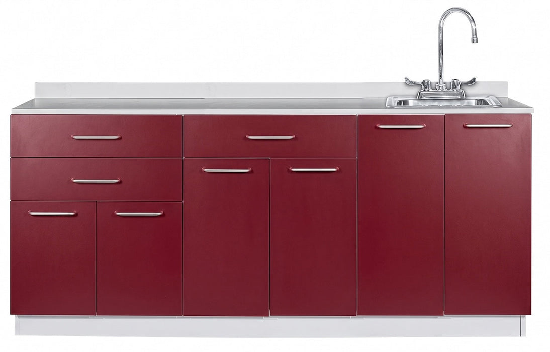 72"W Base Cabinet. 6 Doors & 3 Drawers. Right Sink [Interchangeable Grey & Claret Doors / Drawers]
