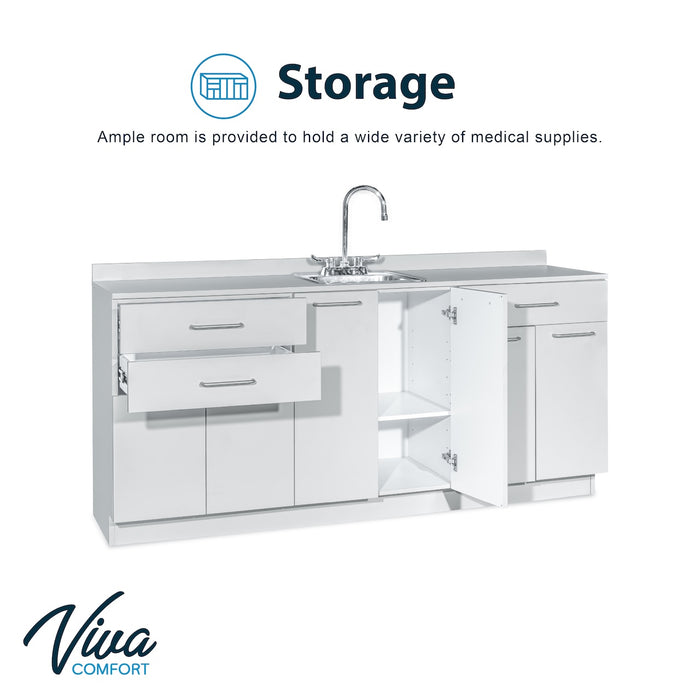72"W Base Cabinet. 6 Doors & 3 Drawers (Sink & Side Desk Option)