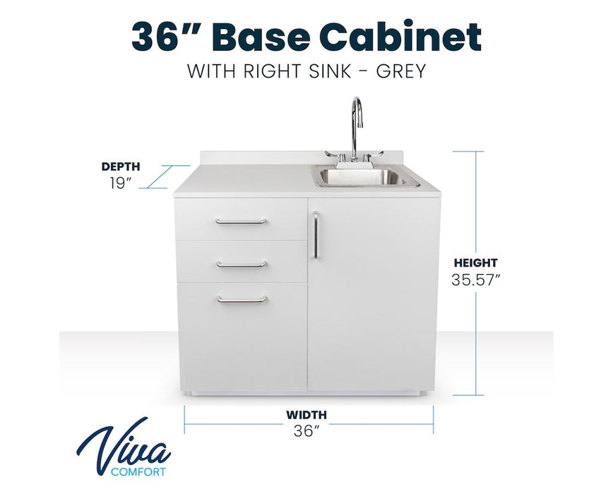 36"W Base Cabinet - 1 Door & 3-Drawers - Right Sink
