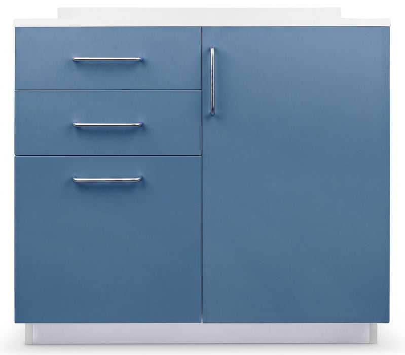 36"W Base Cabinet. 1 Door & 3-Drawers [Interchangeable Grey & Blueberry Doors / Drawers. Ships Assembled]