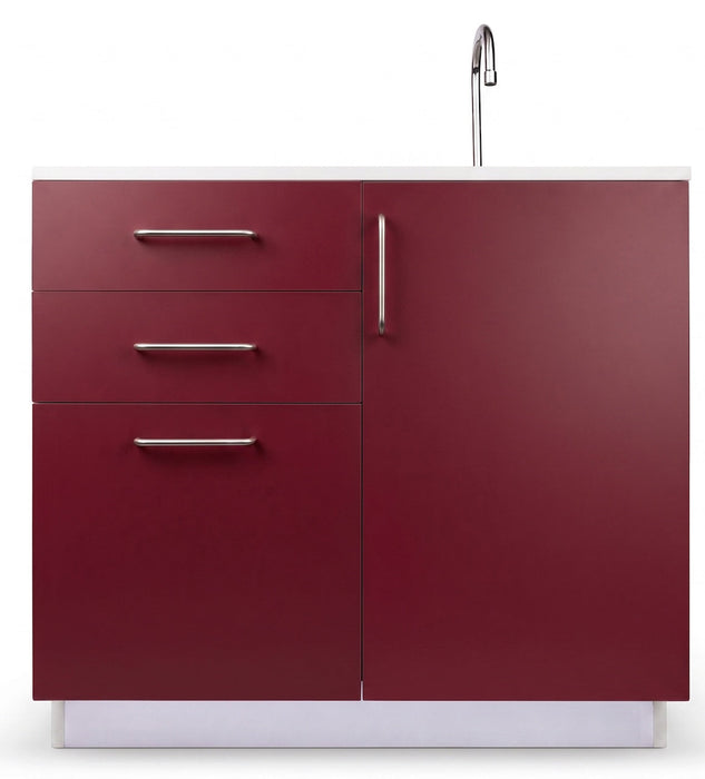 36"W Base Cabinet. 1 Door & 3-Drawers. Right Sink [Interchangeable Grey & Claret Doors / Drawers. Ships Assembled]