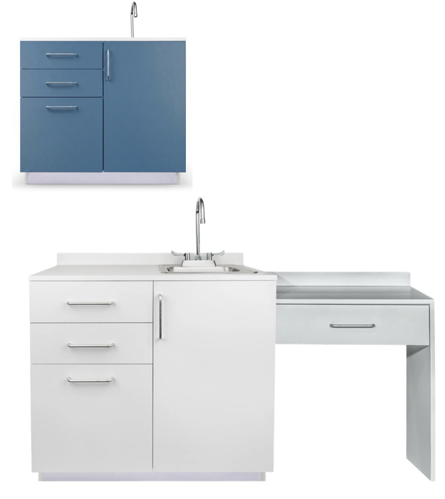 36"W Base Cabinet. 1 Door & 3-Drawers (Sink & Side Desk Option)