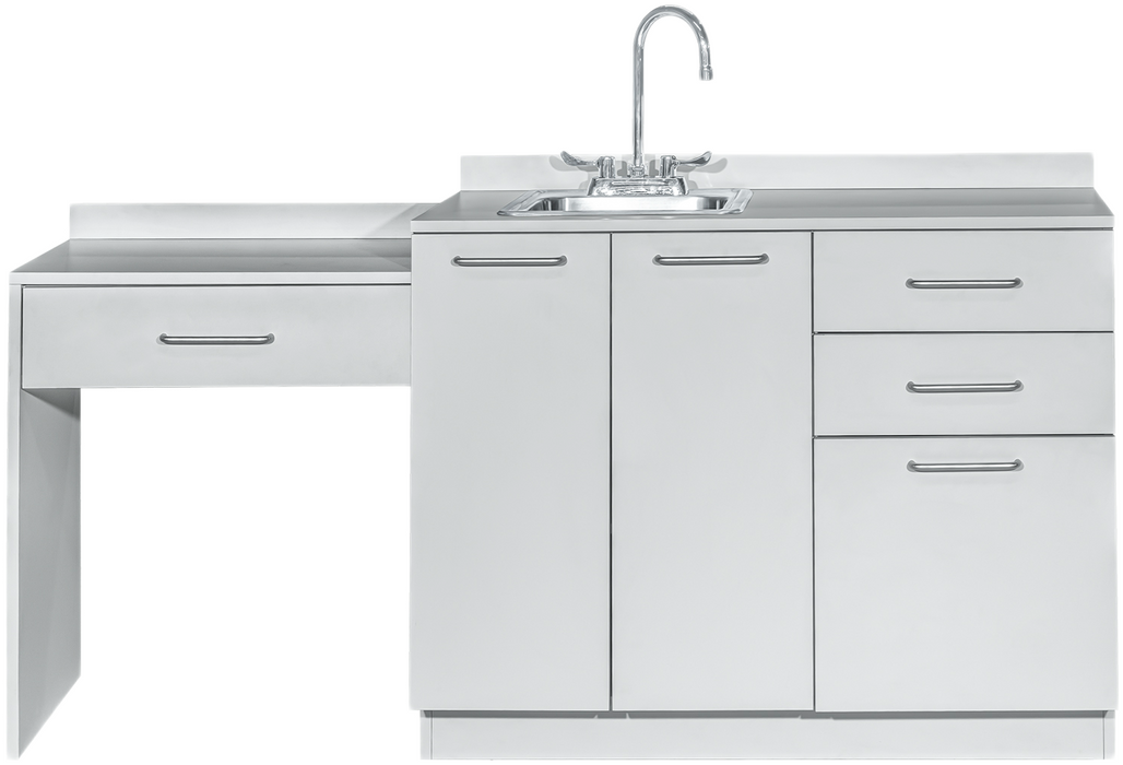 42"W Base Cabinet. 3 Doors & 2 Drawers. Left Sink & Side Desk [Interchangeable Grey & Blueberry Doors / Drawers. Ships Assembled]