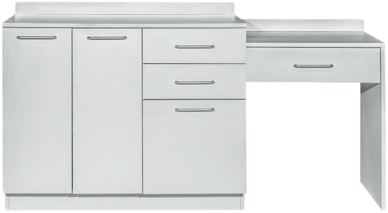 42"W Base Cabinet. 3 Doors, 2 Drawers & Side Desk [Interchangeable Grey & Claret Doors / Drawers]