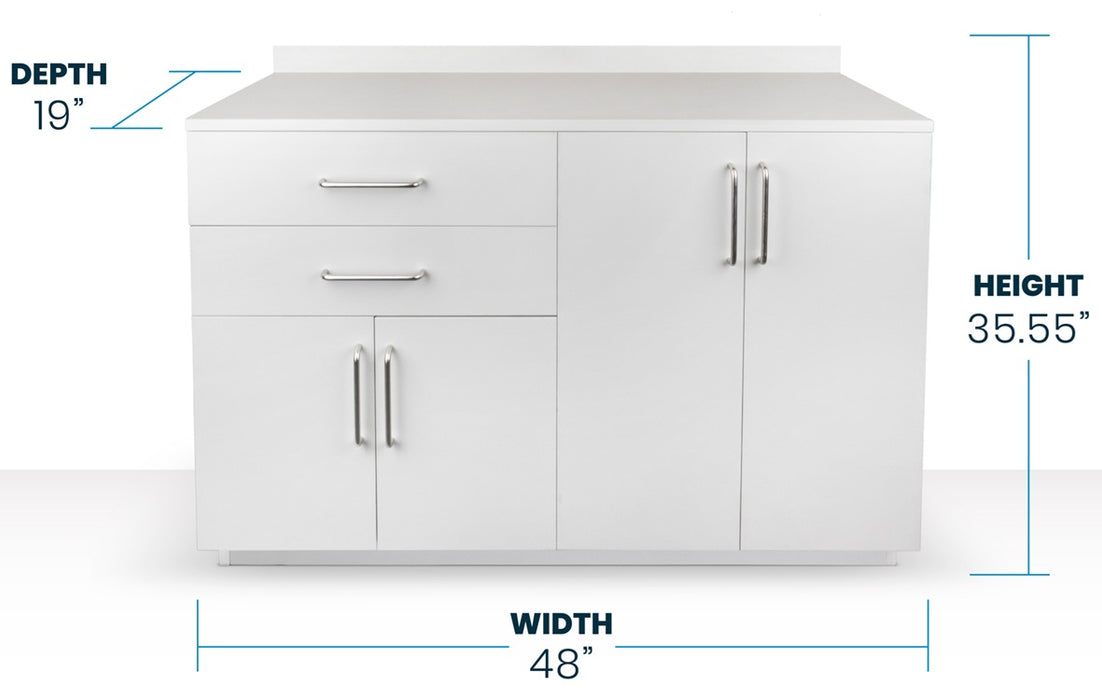 48"W Base Cabinet. 4 Doors & 2 Drawers (Sink & Side Desk Option)