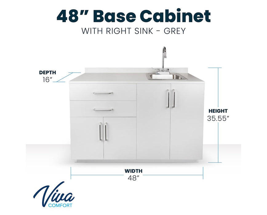 48"W Base Cabinet - 1 Door & 3-Drawers - Right Sink