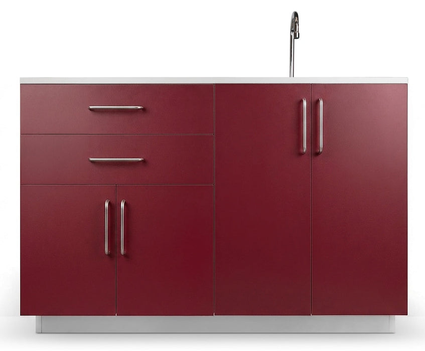 48"W Base Cabinet. 4 Doors & 2 Drawers. Right Sink [Interchangeable Grey & Claret Doors / Drawers]