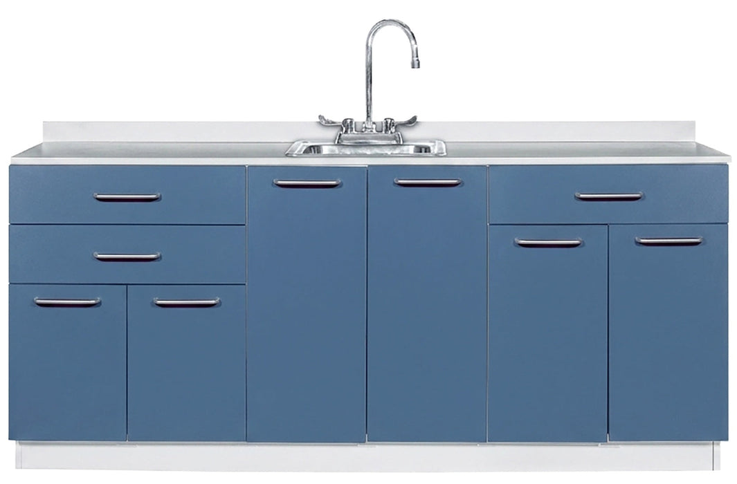 72"W Base Cabinet. 6 Doors & 3 Drawers. Center Sink [Interchangeable Grey & Blueberry Doors / Drawers]