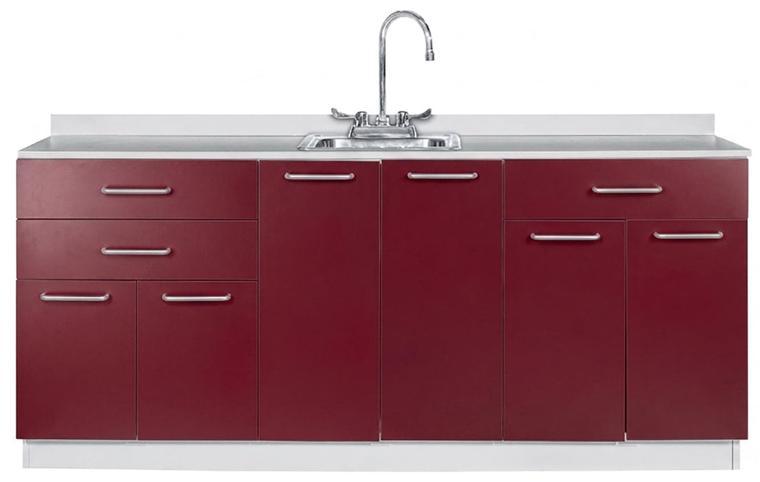 72"W Base Cabinet. 6 Doors & 3 Drawers. Center Sink [Interchangeable Grey & Claret Doors / Drawers. Ships Assembled]