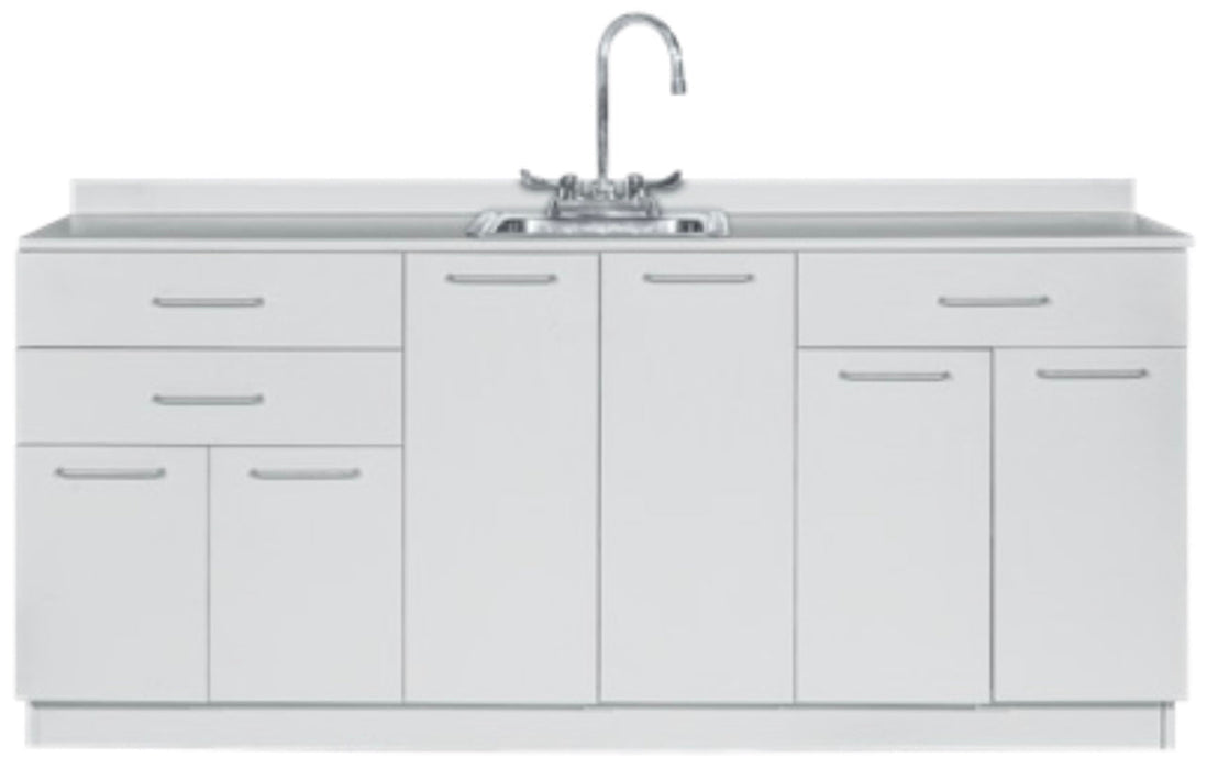 72"W Base Cabinet. 6 Doors & 3 Drawers. Center Sink [Ships Assembled]