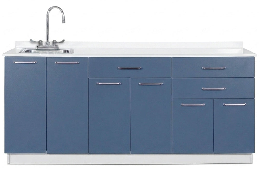 72"W Base Cabinet. 6 Doors & 3 Drawers. Left Sink [Interchangeable Grey & Blueberry Doors / Drawers]
