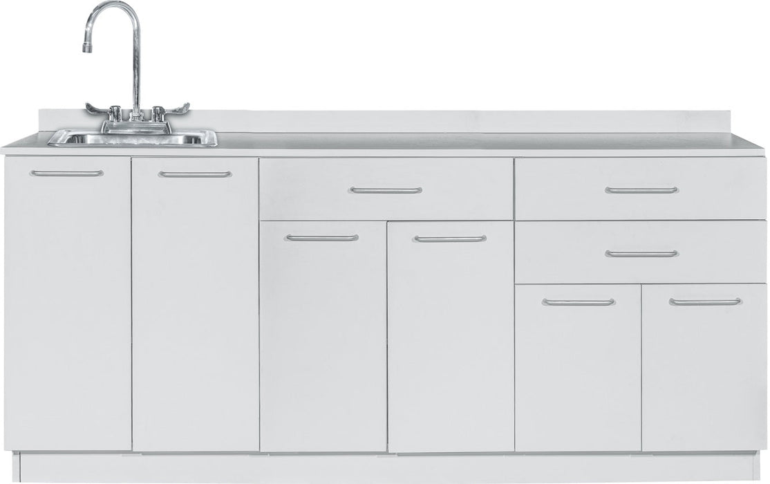 72"W Base Cabinet. 6 Doors & 3 Drawers. Left Sink [Ships Assembled]