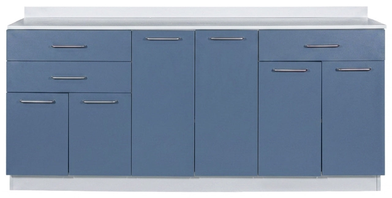 72"W Base Cabinet. 6 Doors & 3 Drawers [Interchangeable Grey & Blueberry Doors / Drawers. Ships Assembled]
