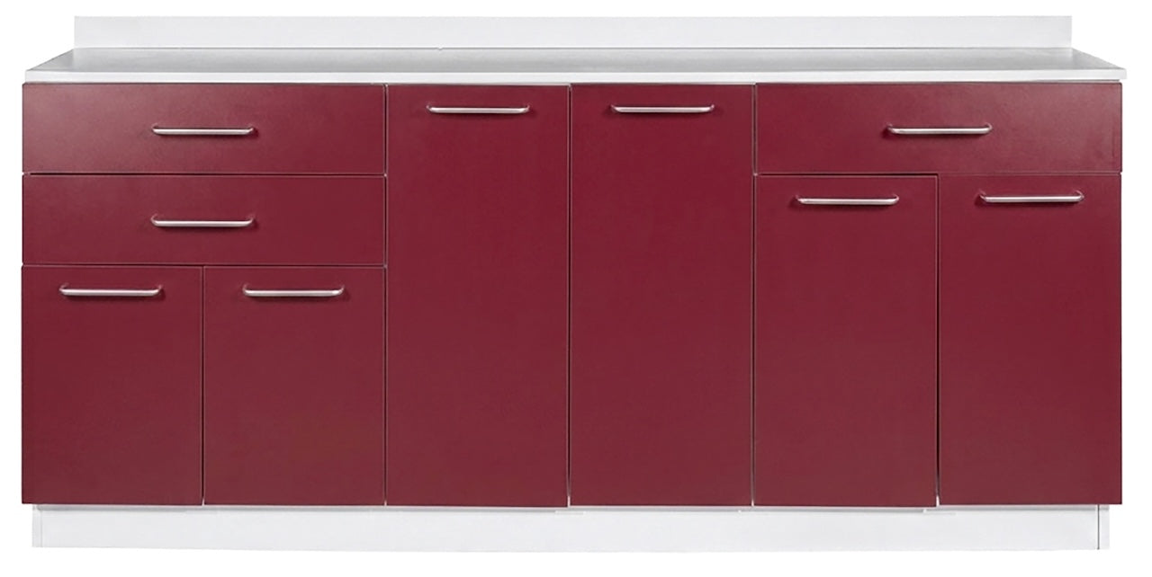 72"W Base Cabinet. 6 Doors & 3 Drawers [Interchangeable Grey & Claret Doors / Drawers]