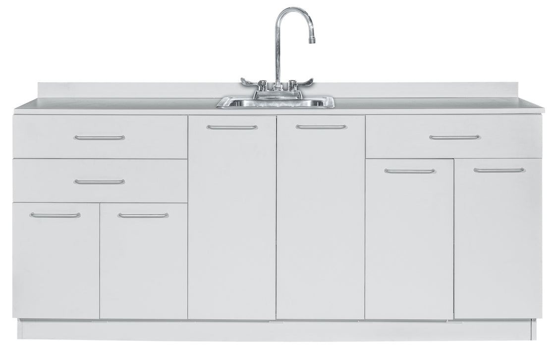 72"W Base Cabinet. 6 Doors & 3 Drawers (Sink & Side Desk Option)