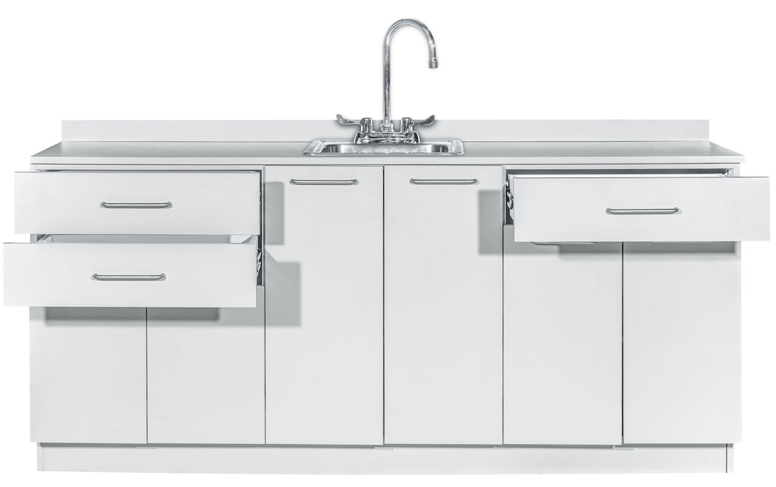 72"W Base Cabinet. 6 Doors & 3 Drawers (Sink & Side Desk Option)